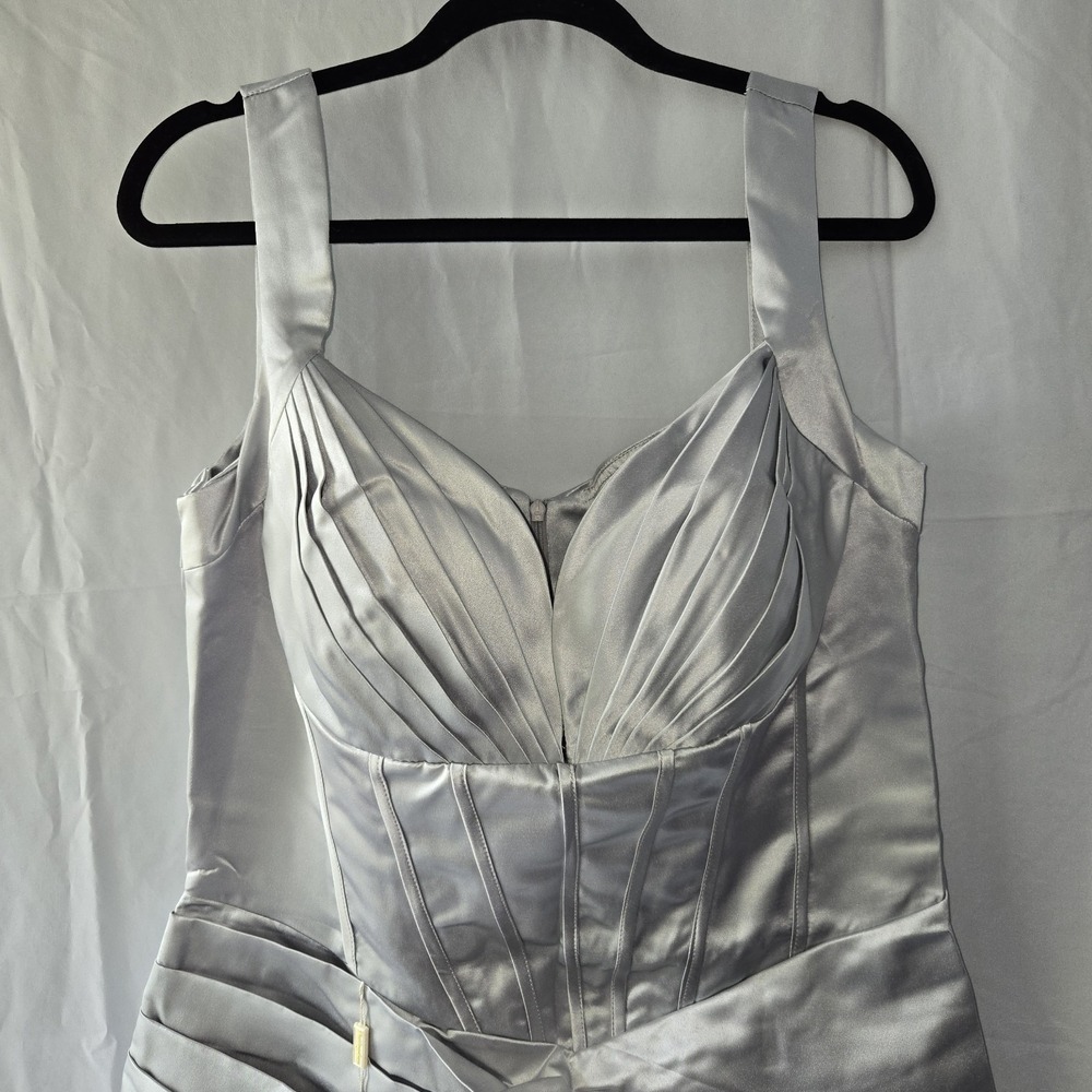 Make You Much More Pretty Silver Satin Long Formal Gown Sleeveless Large Wedding